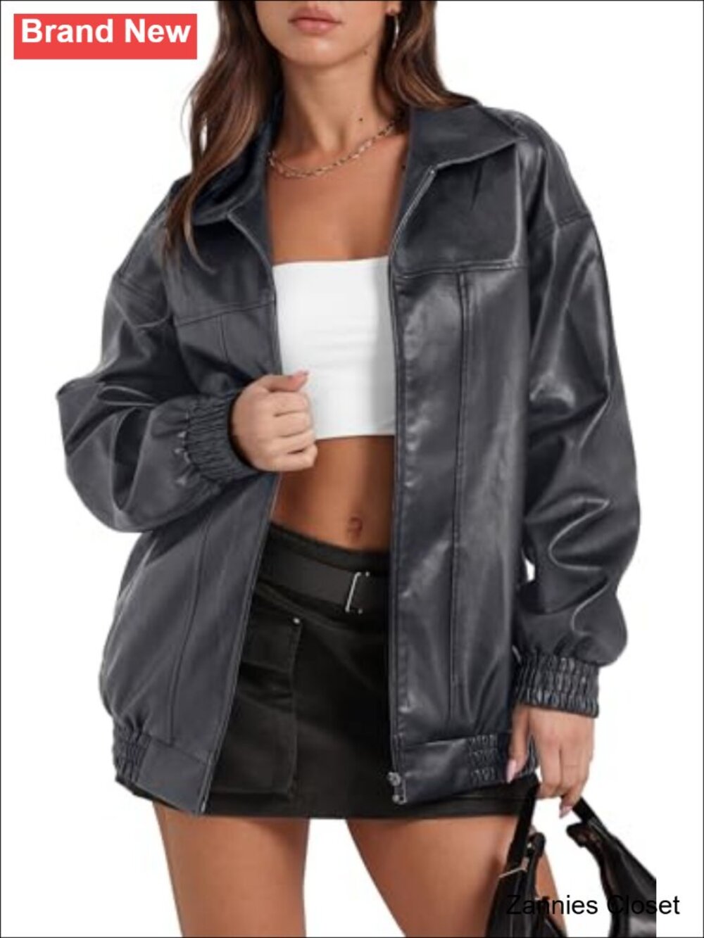 ✨ Sampeel Faux Oversized Motorcycle Bomber Jacket Women Fall Winter Coat